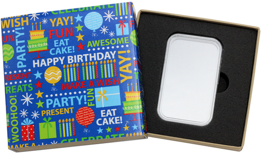 SilverTowne Natural Kraft Paper Gift Box with Blue Happy Birthday Words Box Sleeve